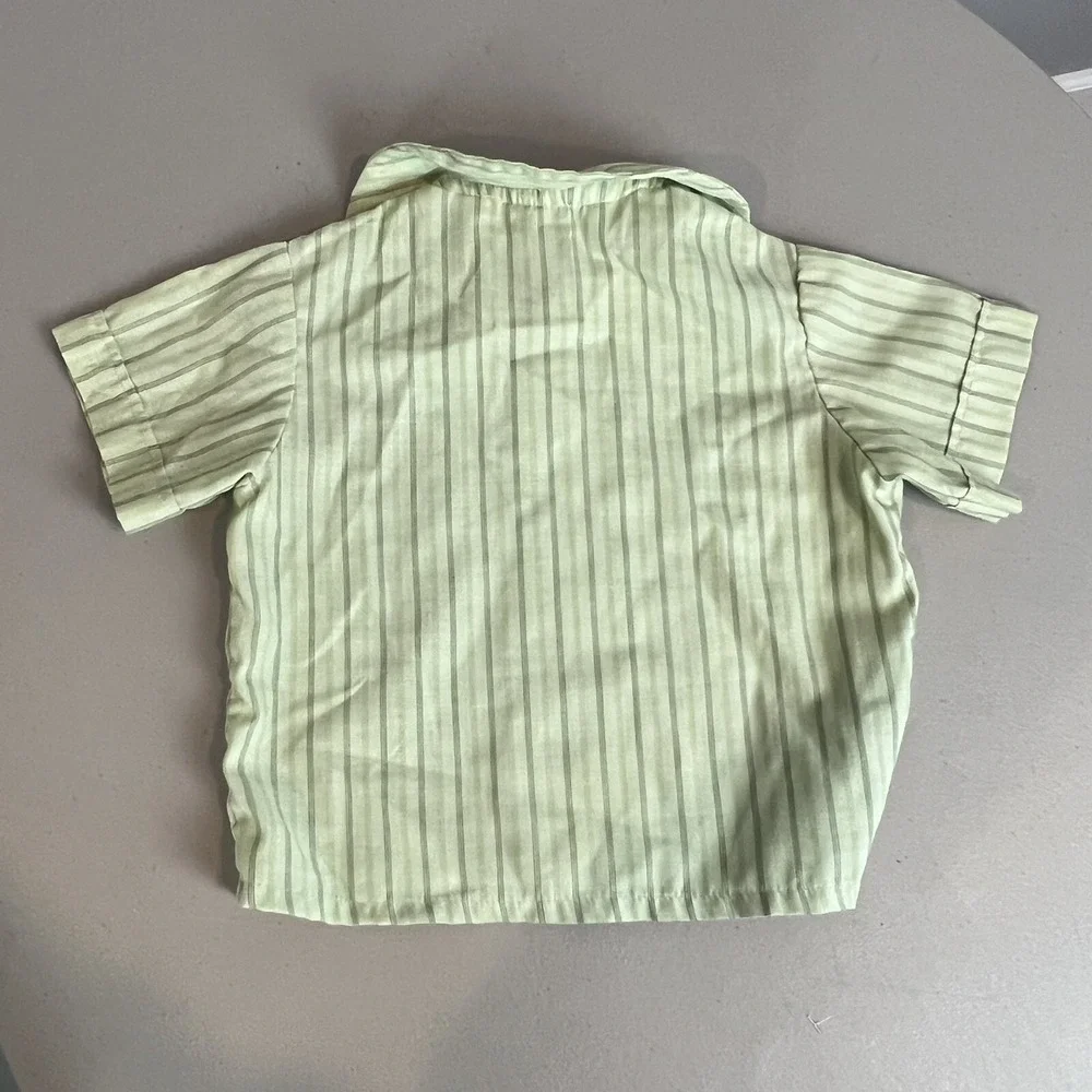 Vtg Baby Toddler Boys 2 Pc Outfit Master Mort of Miami Green Overalls Shirt
